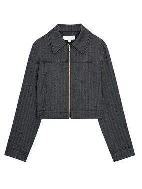 Zara Herringbone Cropped Blazer in Dark Gray NWT Small